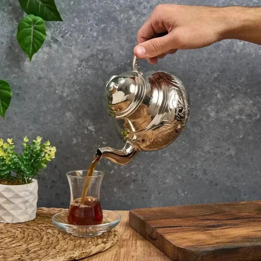 Turkse zilveren dubbellaagse koperen theepot