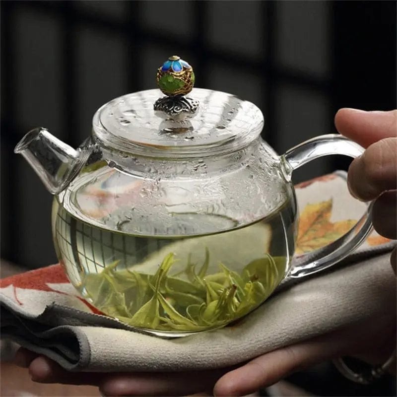 Vintage glazen theepot met deksel 200ml