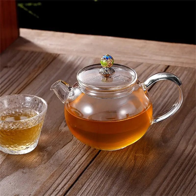 Vintage glazen theepot met deksel 200ml