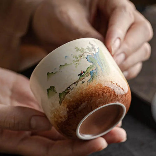 130 ml keramische theekop met landschapsschildering