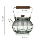 1L glazen theepot met stippen en houten handvat