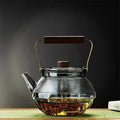 1L glazen theepot met stippen en houten handvat