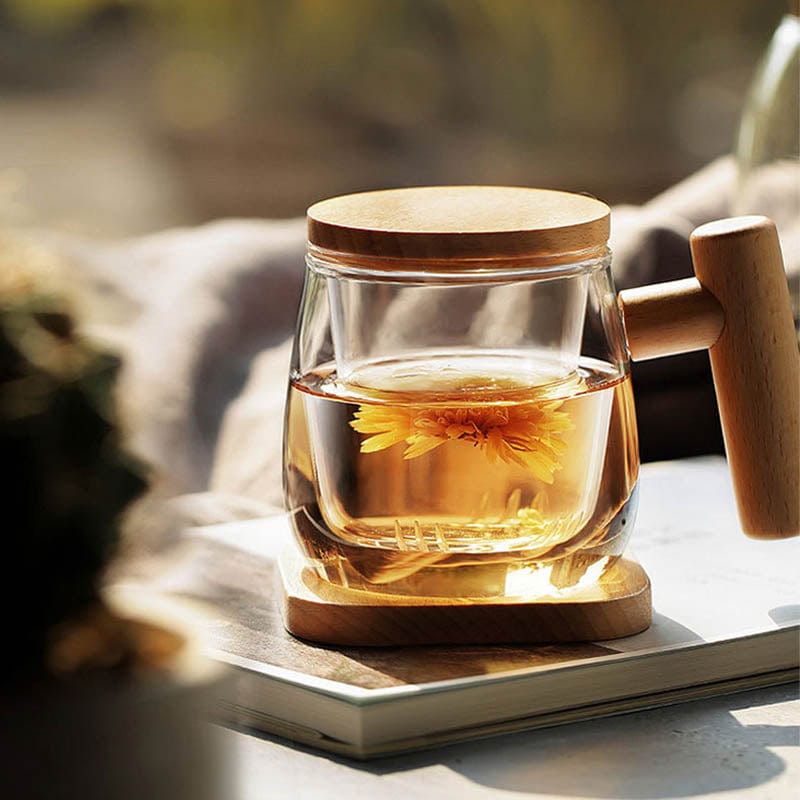 300 ml thee-infusermok van glas en hout