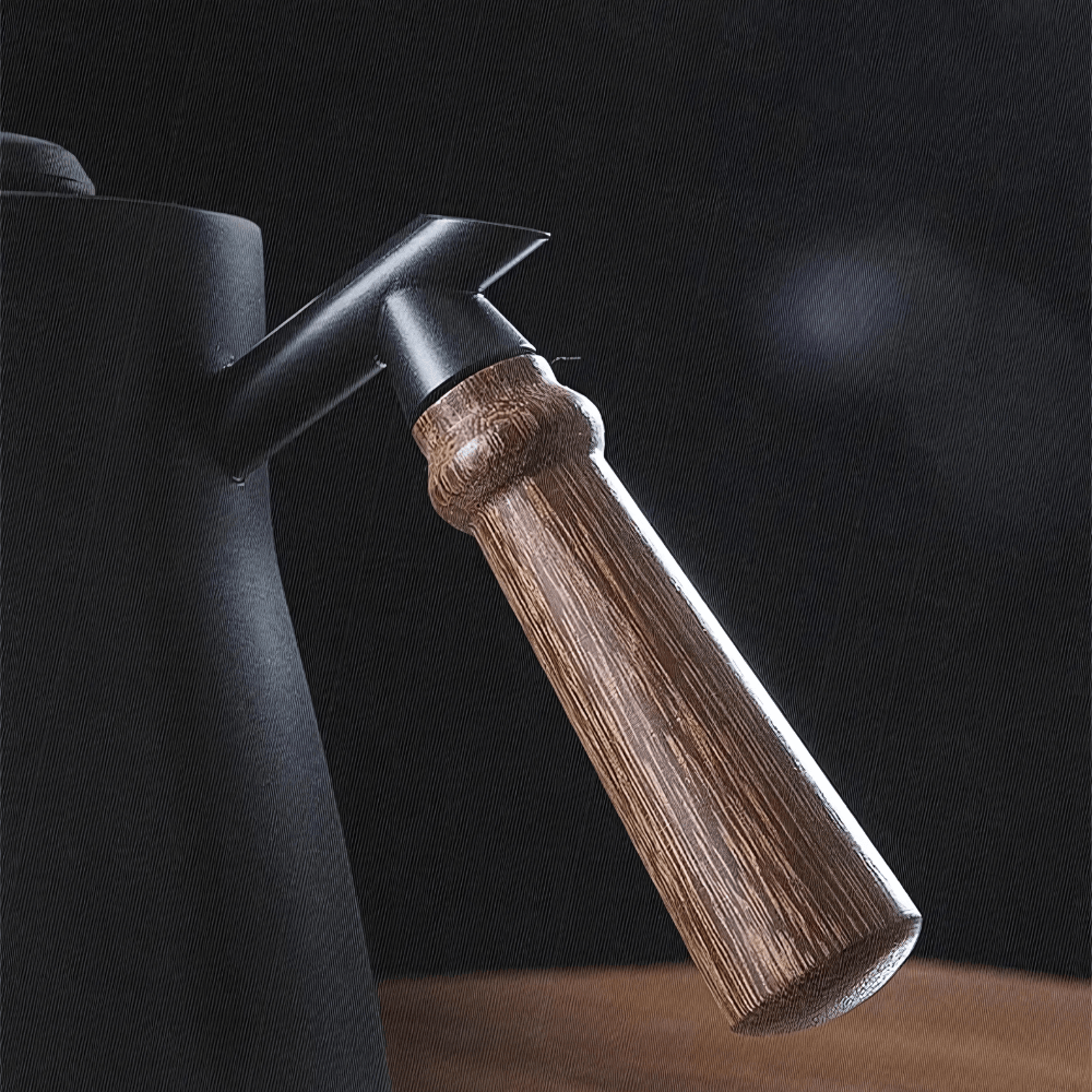 Zwarte RVS zwanenhalsketel 500 ml met houten handgreep