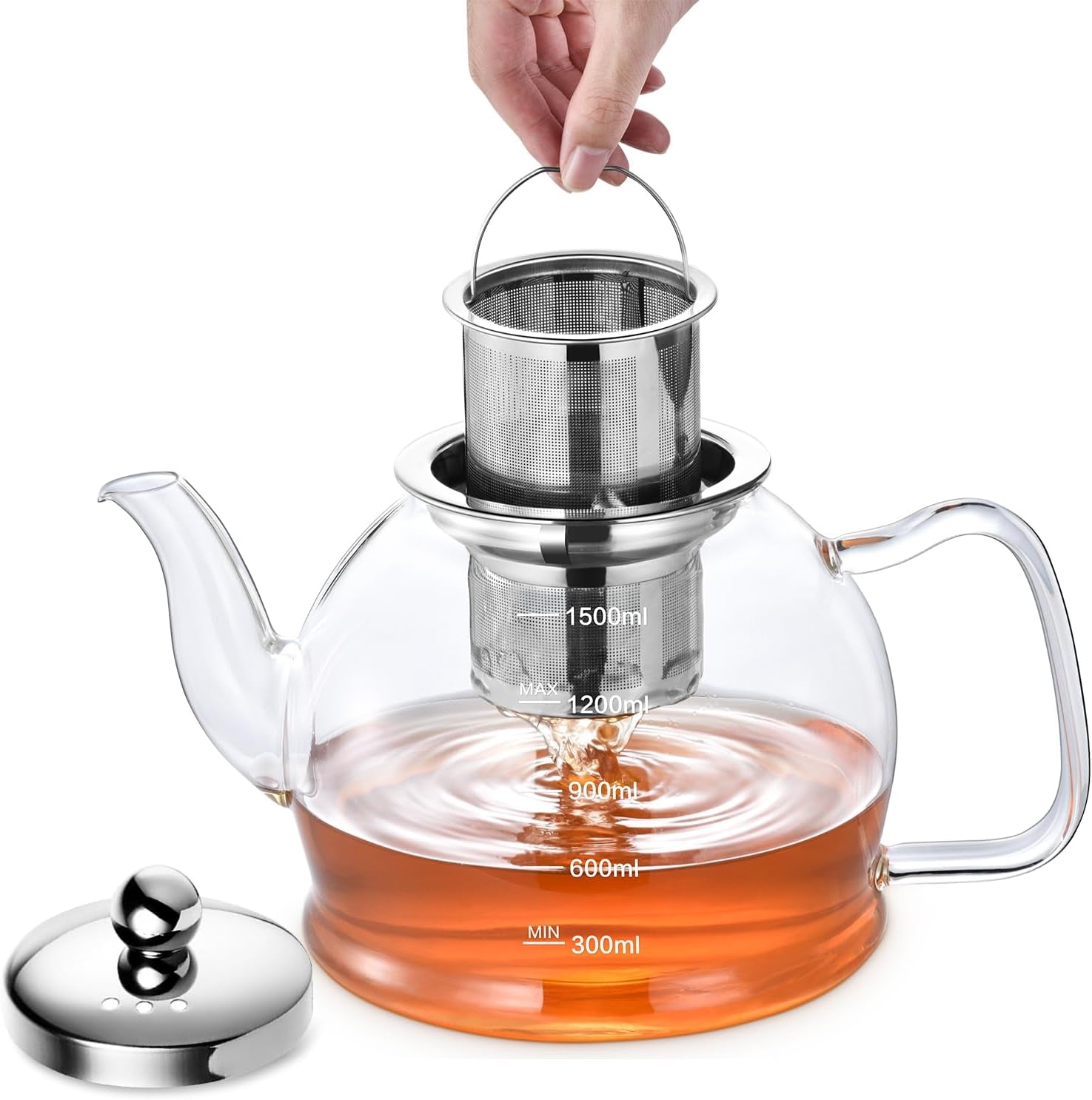 Glazen theepot 1,5L met infuser en filter – hittebestendige theepot voor losse thee