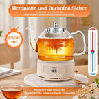Glazen theepot 1,5L met infuser en filter – hittebestendige theepot voor losse thee - afbeelding 2