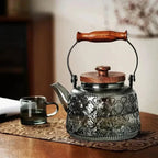 900 ml reliëf theepot van transparant grijs glas en hout