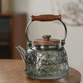 900 ml reliëf theepot van transparant grijs glas en hout