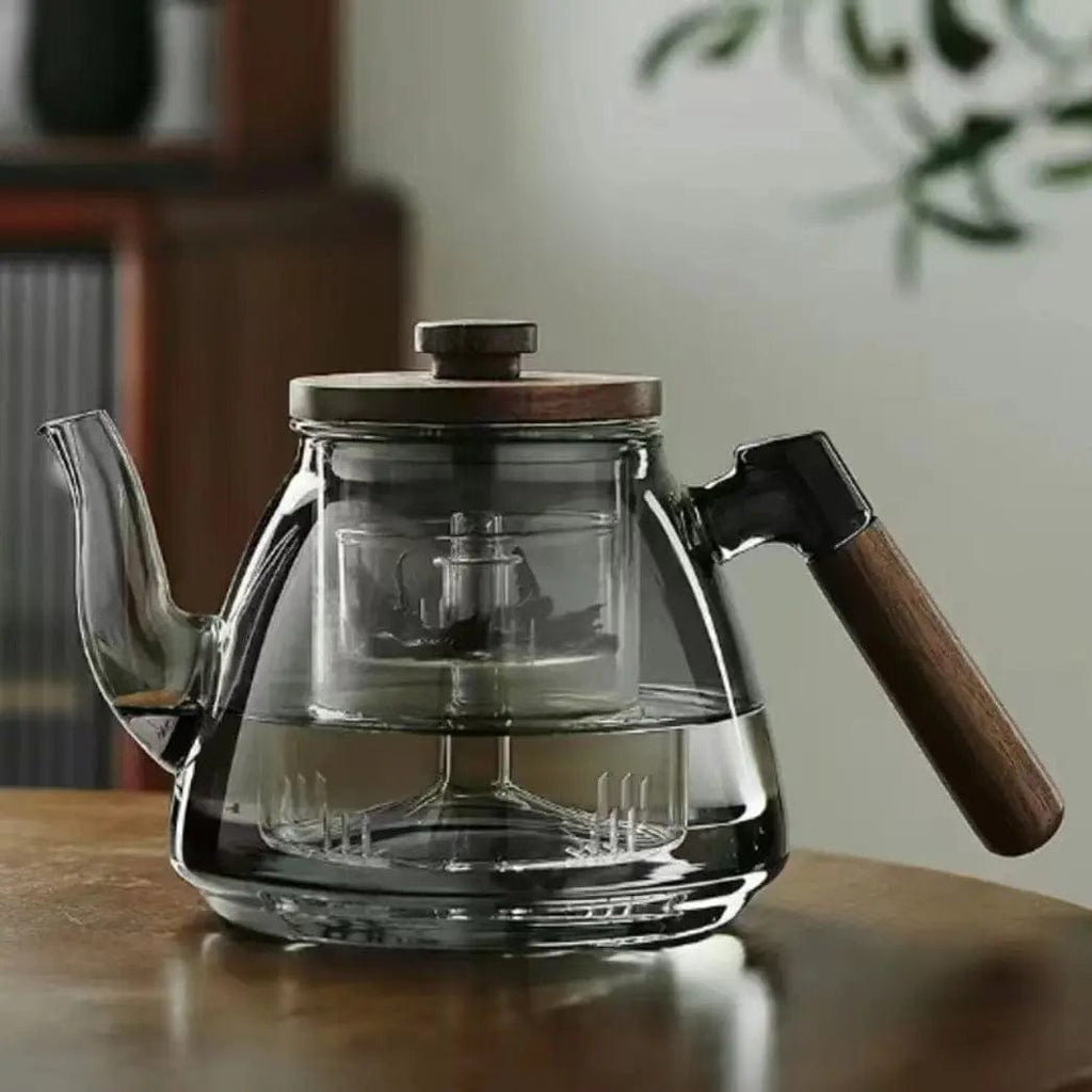 900ML Theepot van glas en hout