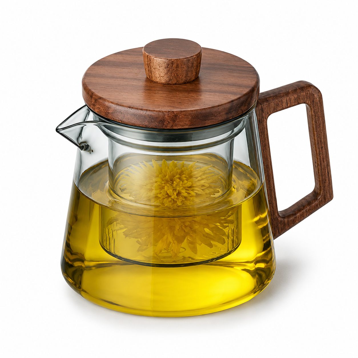 Glazen theepot met infuser en walnoot handgreep – 500 & 700 ml