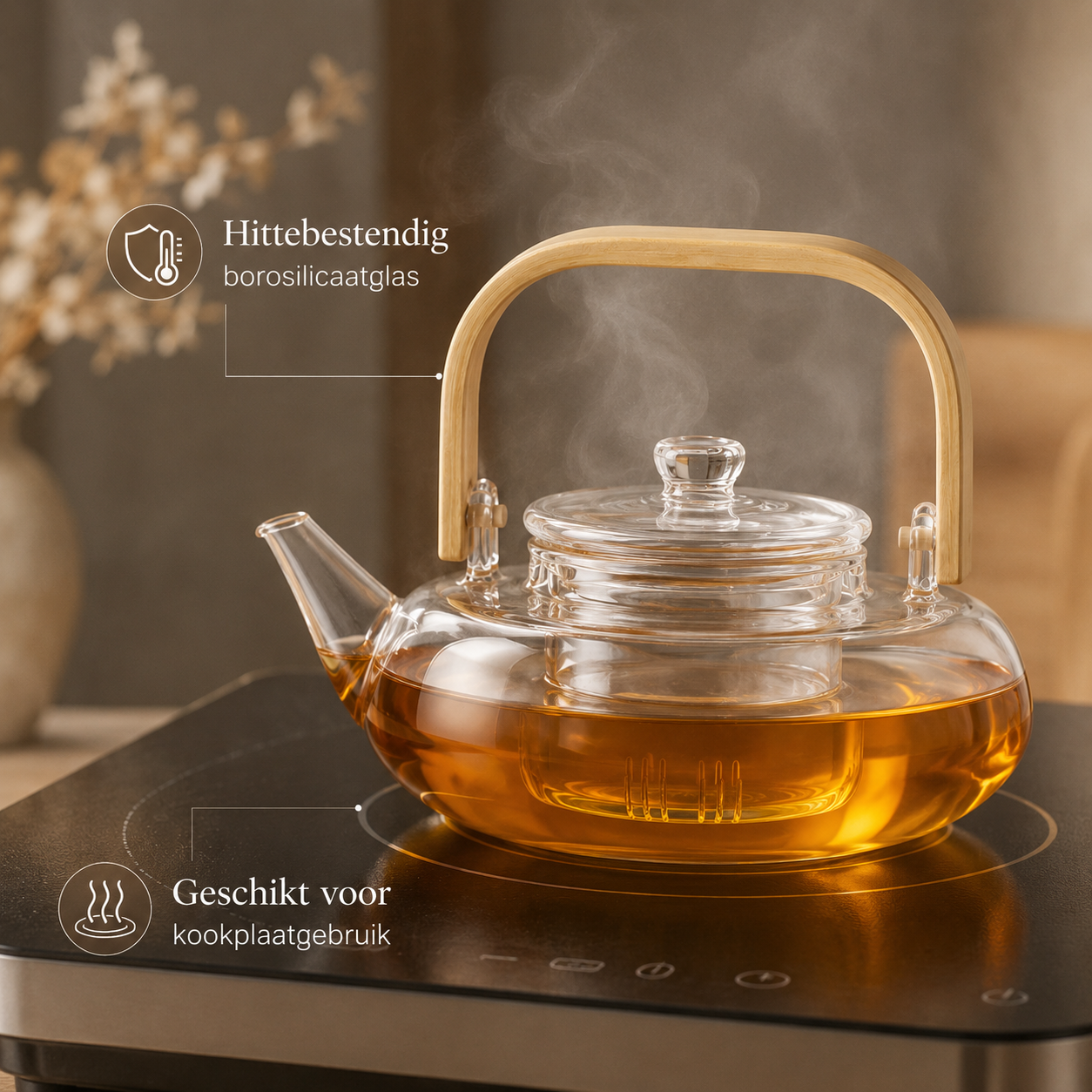 Scandinavische glazen theepot 800 ml met filter – borosilicaatglas