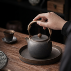 Japanse keramische theepot 475 ml met vintage design en handvat met touw - afbeelding 5