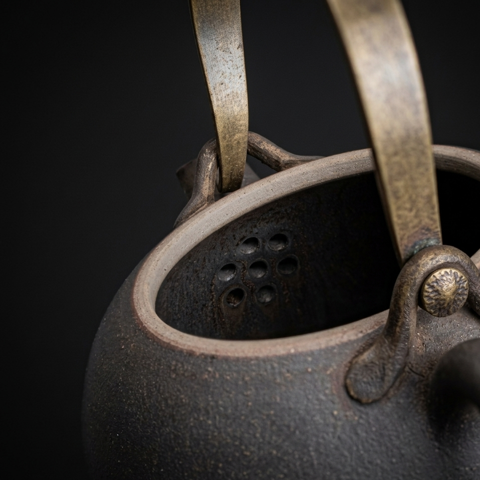 Japanse keramische theepot 475 ml met vintage design en handvat met touw