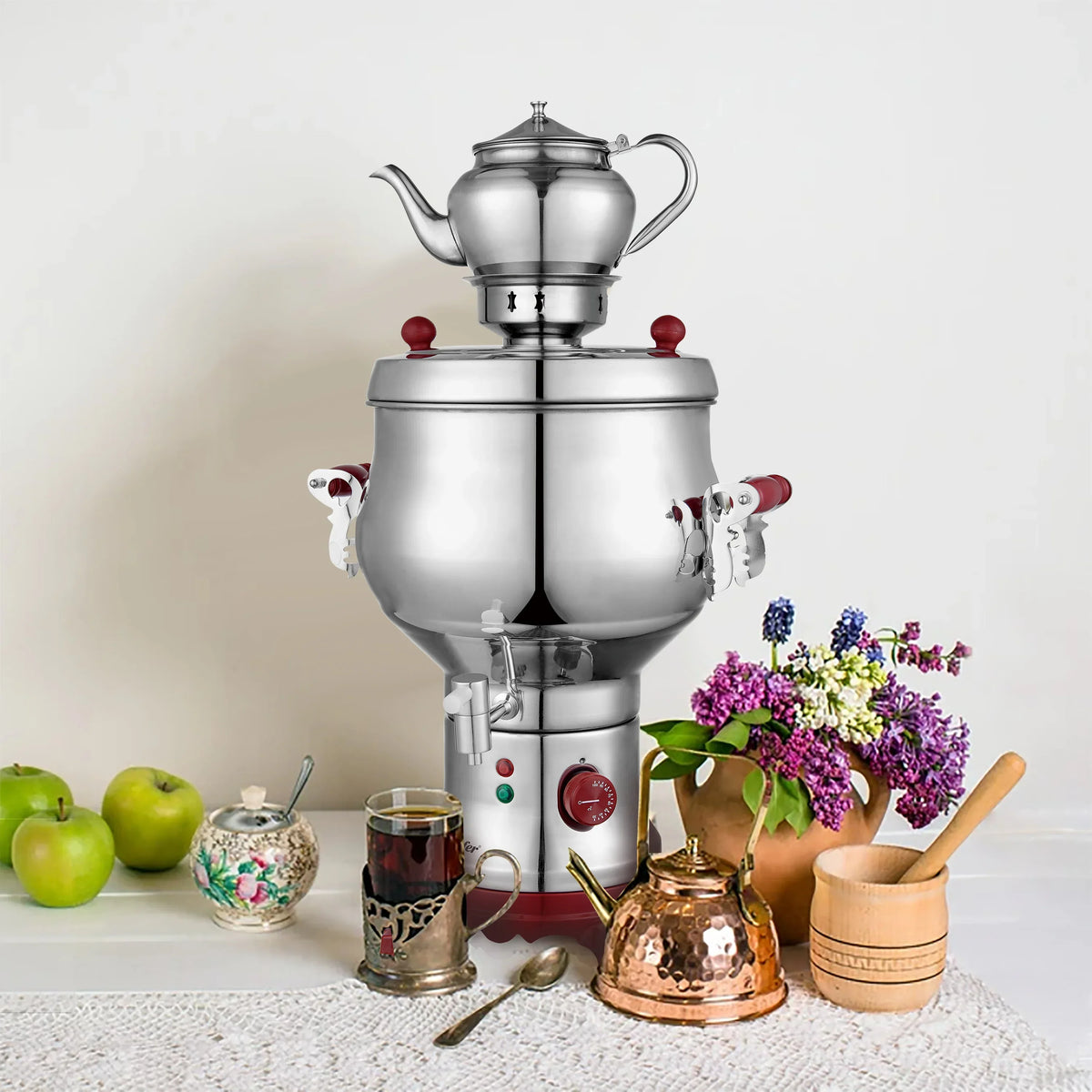Elektrische samovar 6 liter met theepot van 750 ml – afbeelding 1