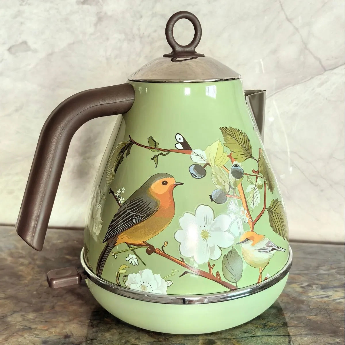 Retro waterketel 1,7 liter met vogel- of bloemenmotief