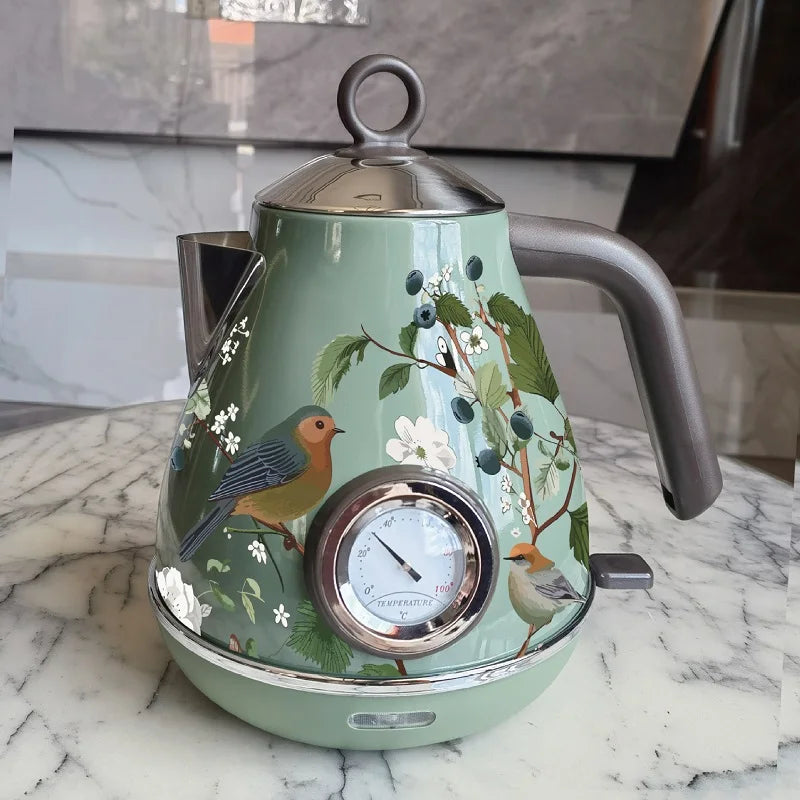 Retro waterketel 1,7 liter met vogel- of bloemenmotief