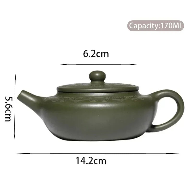 Groene Yixing-stijl kleitheepot 170 ml met gegraveerd motief – afbeelding 6