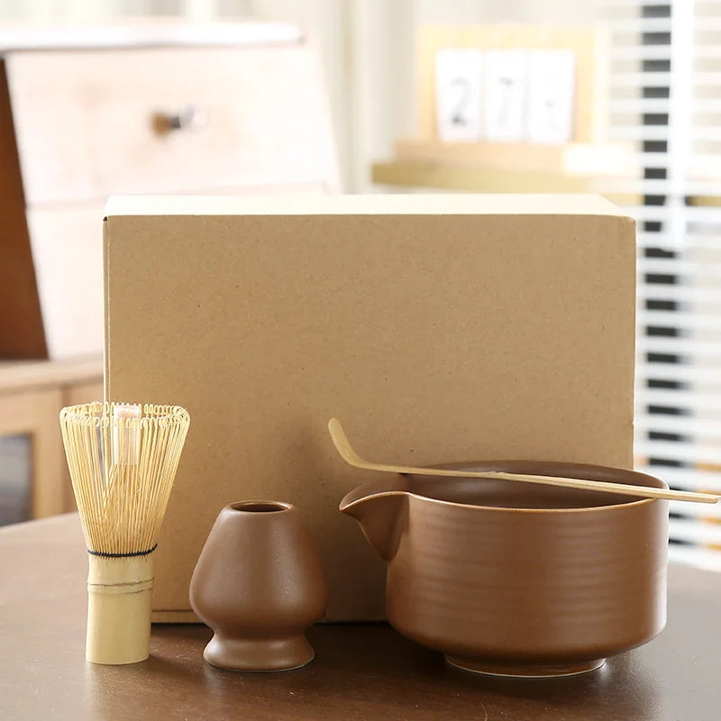 Japanse matcha set 4-delig – kom met schenktuit en garde