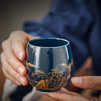 Japans blauw landschap theeservies met dienblad – theepot 820 ml en 6 kopjes
