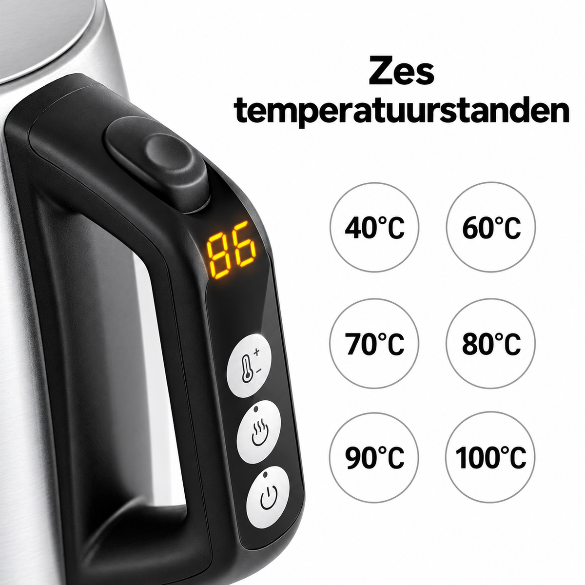 Midea RVS waterkoker 1,7 liter – 6 temperatuurstanden