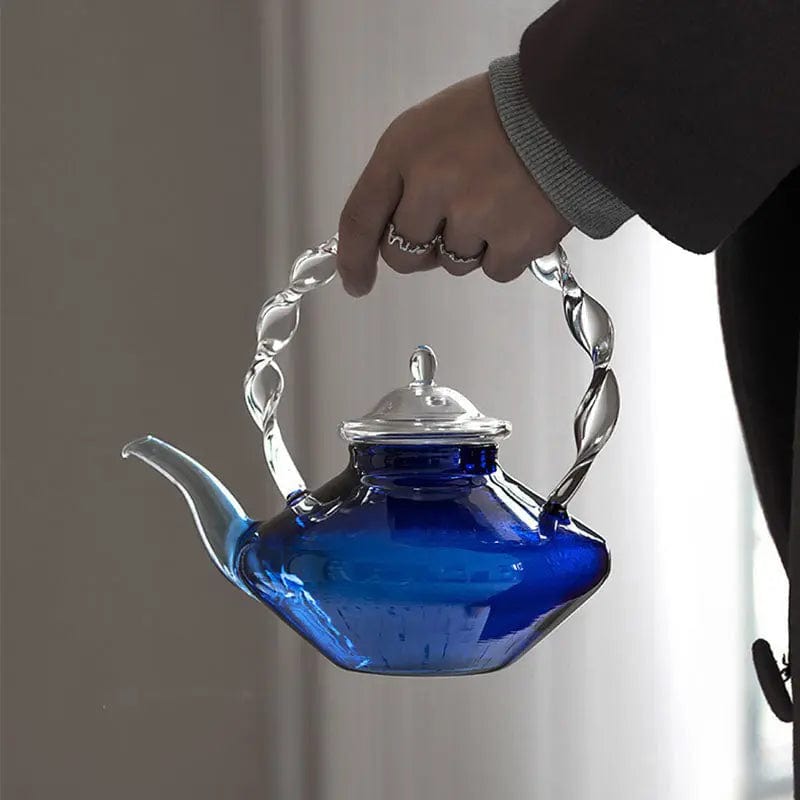 Blauwe design glazen theepot 800 ml