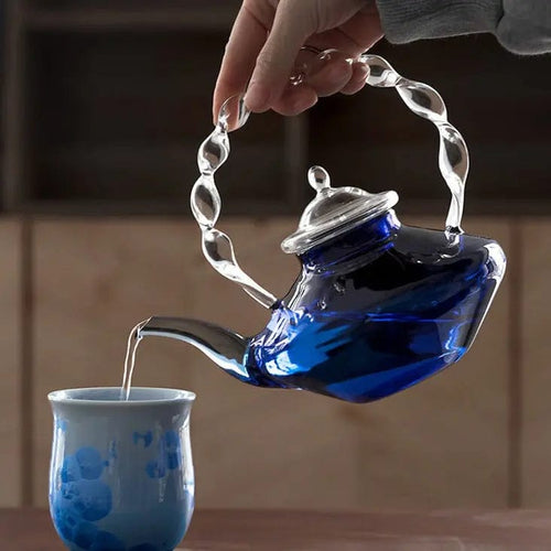 Blauwe design glazen theepot 800 ml