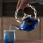 Blauwe design glazen theepot 800 ml