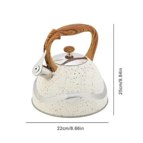 Crèmekleurige RVS fluitketel 3,5 liter met houten handgreep – afbeelding 2