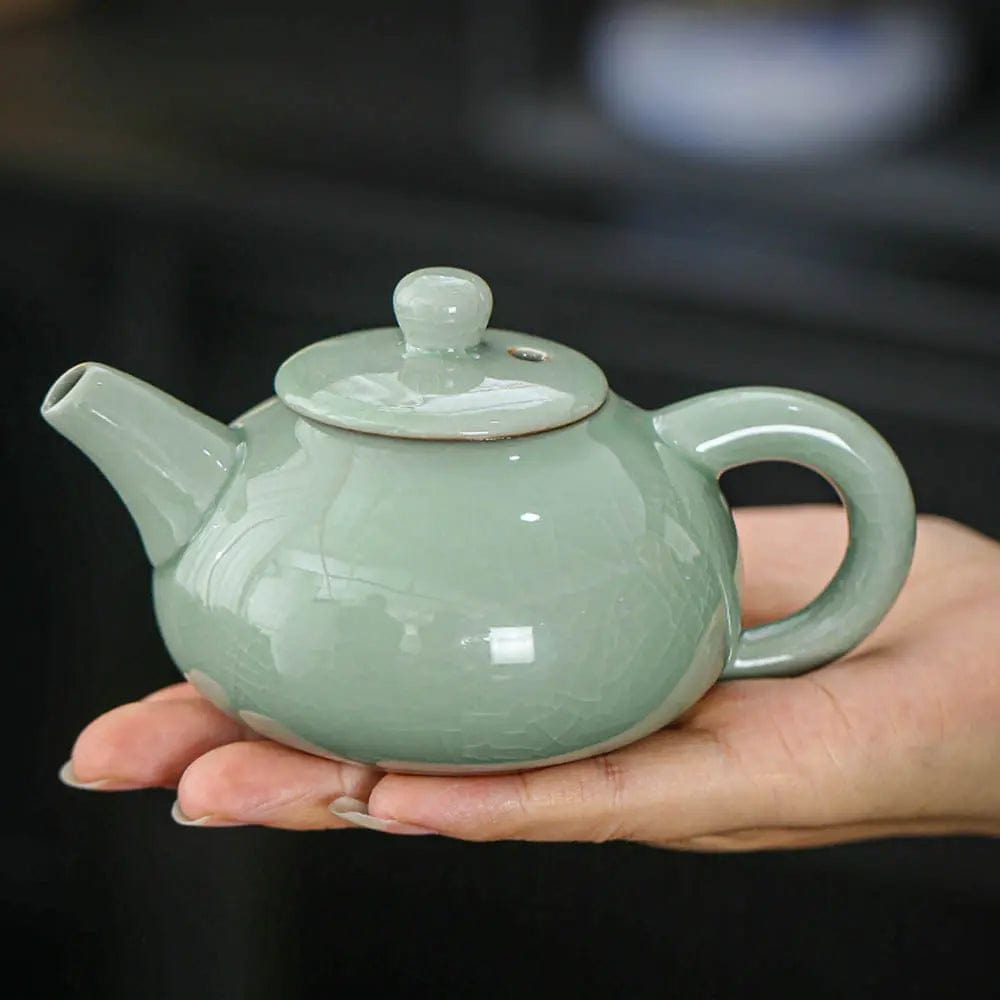 Chinese keramische theeset met transportkoffer – groene theeset met 8 kopjes