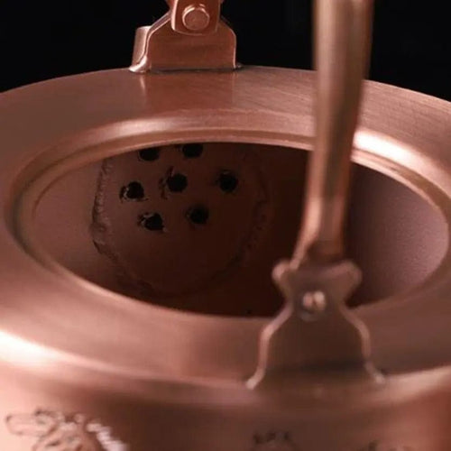 Chinese koperen theepot met paardenmotieven 1L