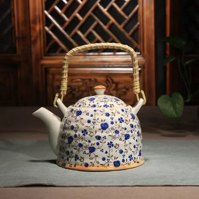Chinese porseleinen theepot met blauwe bloemen, 900 ml