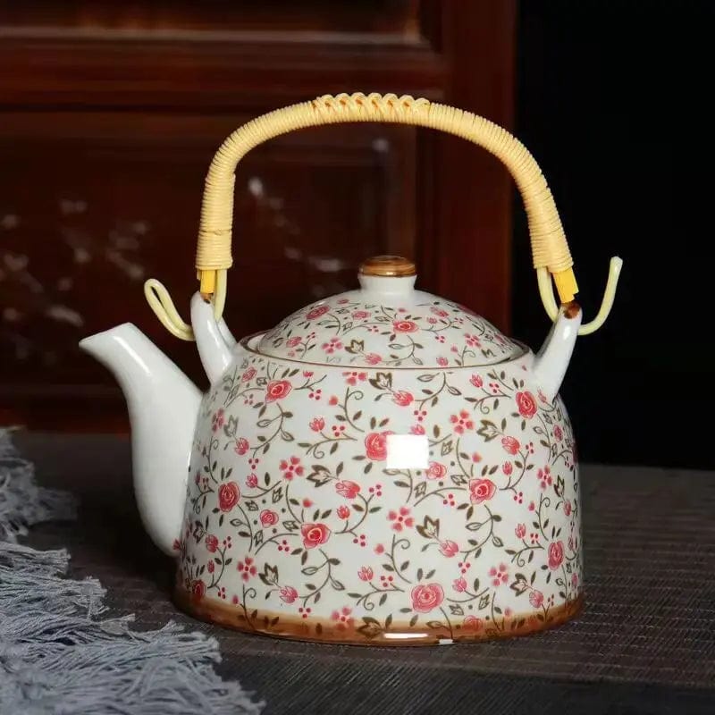 Chinese porseleinen theepot met rode bloemen, 900 ml