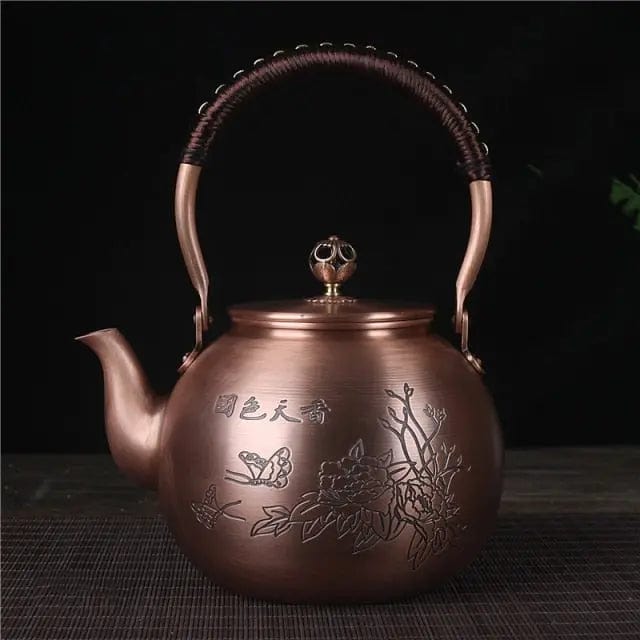 Chinese ronde koperen theepot bloemen en vlinders 1,5L
