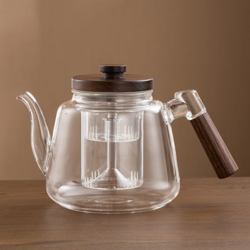 Design Glazen Theepot Walnoothout 1L