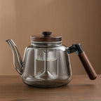 Design Glazen Theepot Walnoothout 1L