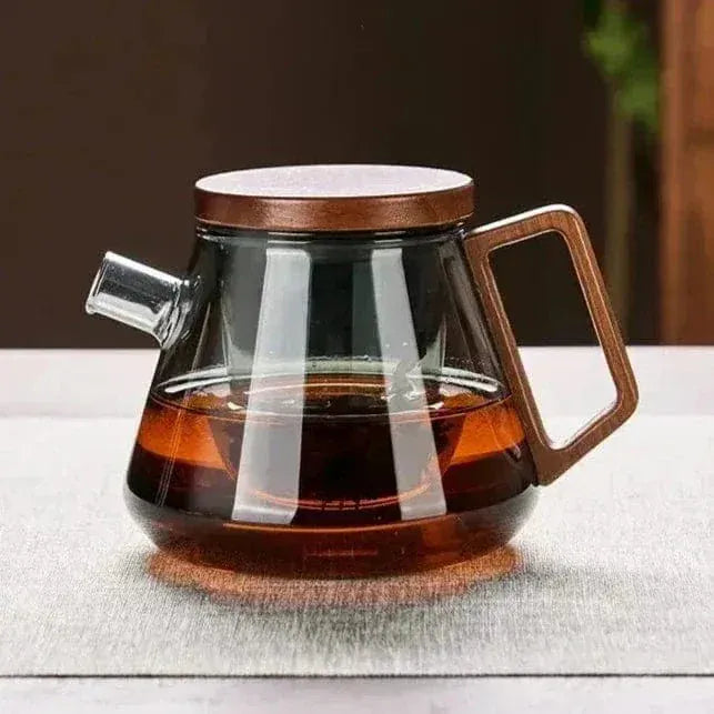 Design theepot van glas en hout 700ml
