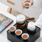 Draagbare Japanse keramische theeset met draagtas – theepot 300 ml en 4 kopjes