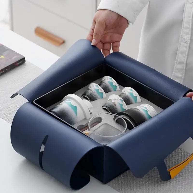 Draagbare Japanse keramische theeset met draagtas – theepot 300 ml en 4 kopjes