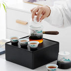 Draagbare Japanse keramische theeset met draagtas – theepot 300 ml en 4 kopjes