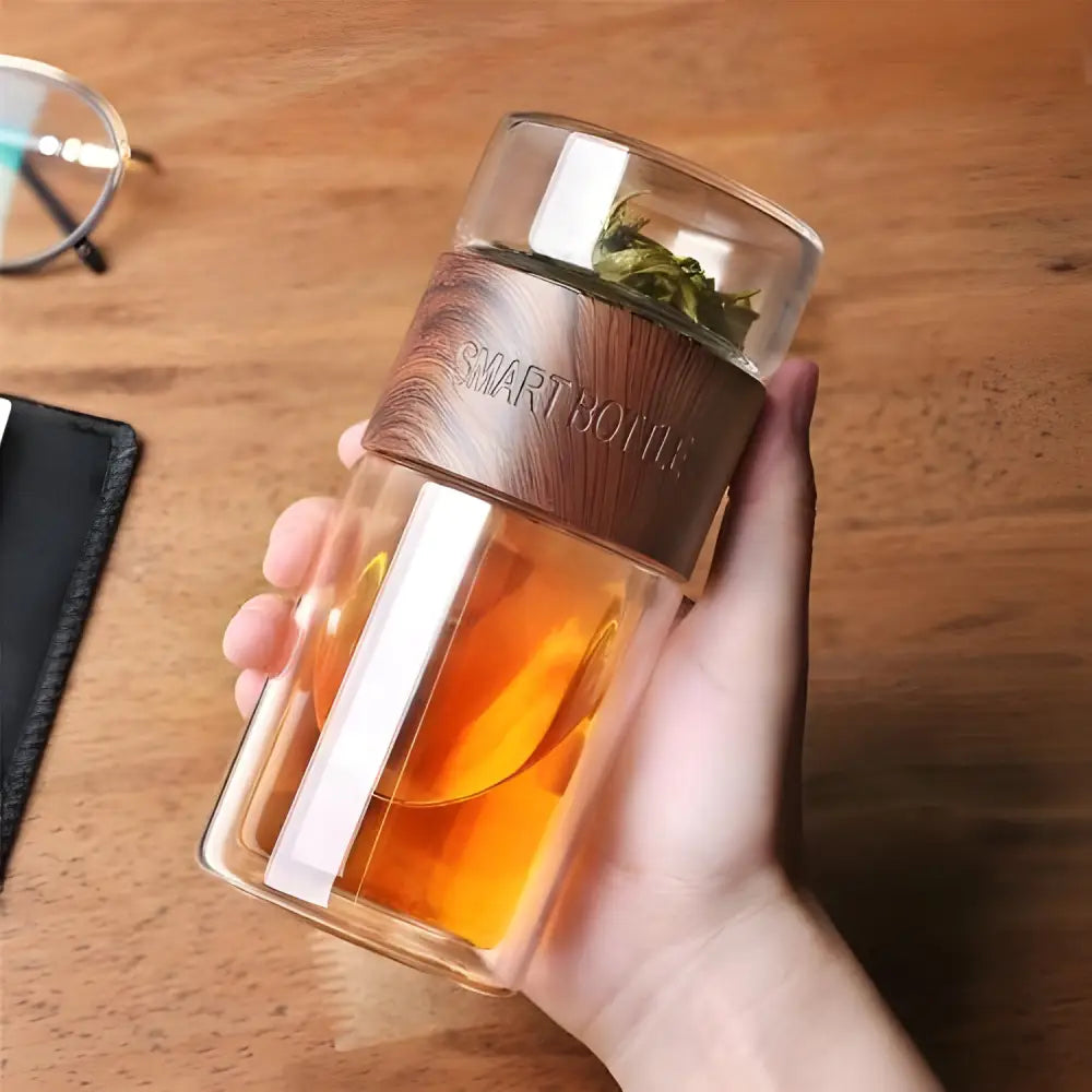 Dubbelwandige glazen theefles 200 ml met RVS infuser