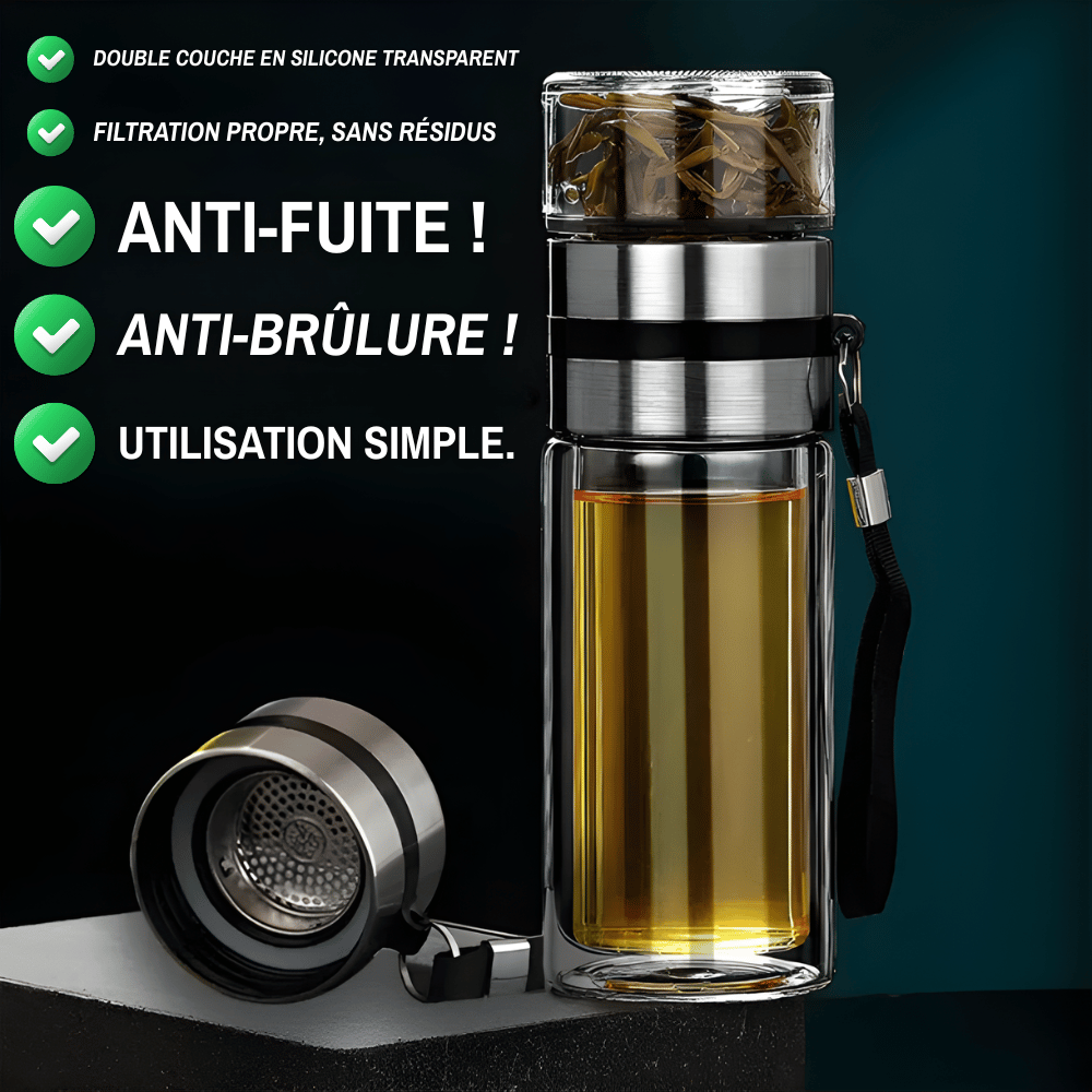 Dubbelwandige glazen theefles met filter – 350, 450 of 500 ml