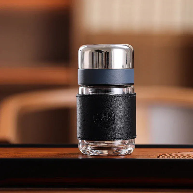 Dubbelwandige glazen theefles met infuser