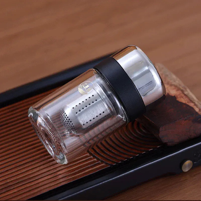 Dubbelwandige glazen theefles met infuser