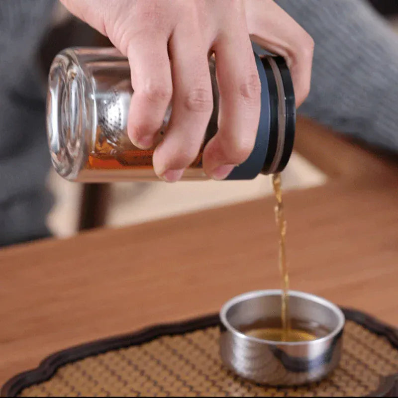 Dubbelwandige glazen theefles met infuser