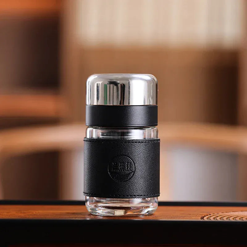 Dubbelwandige glazen theefles met infuser