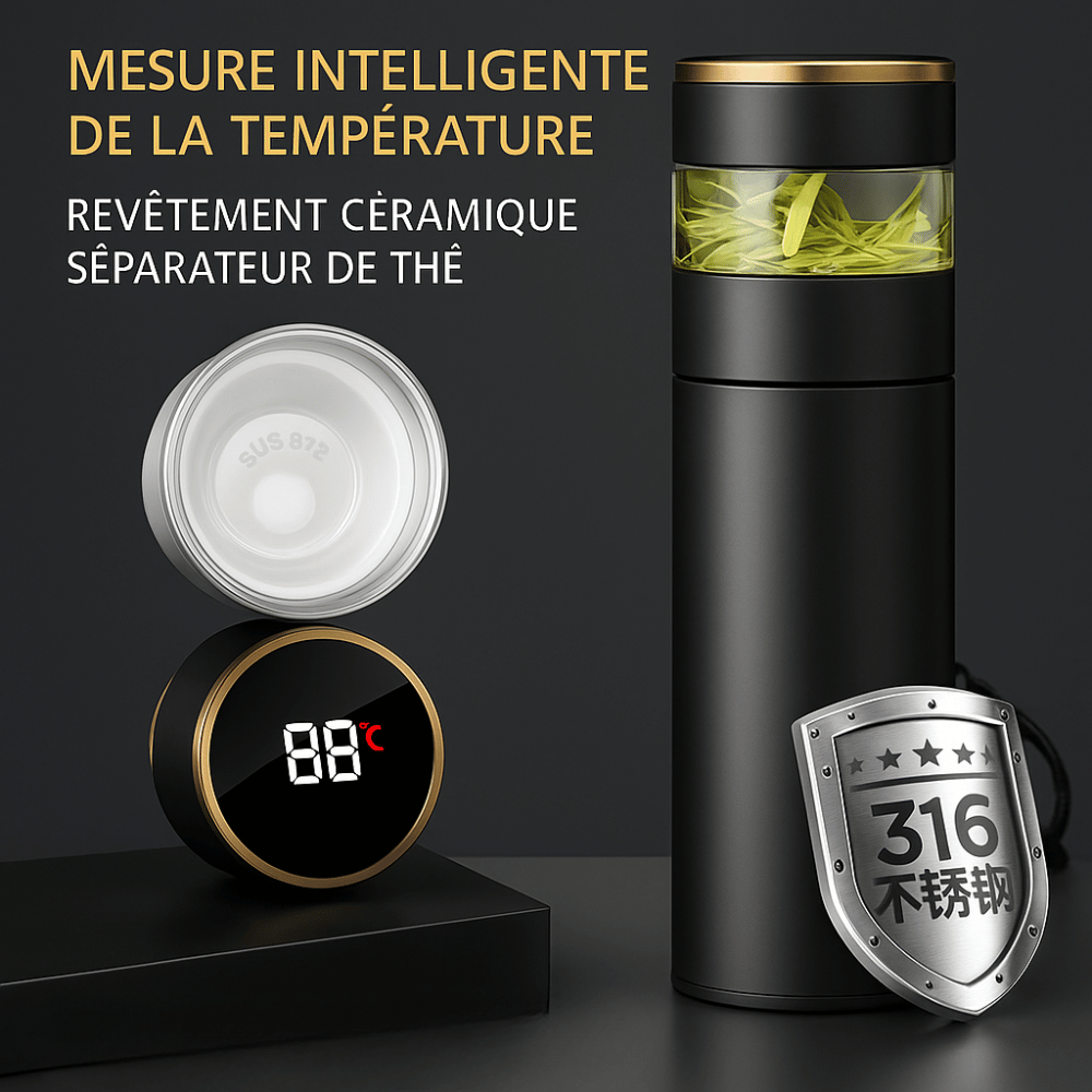 Dubbelwandige RVS theethermosfles 450 ml met temperatuurdisplay