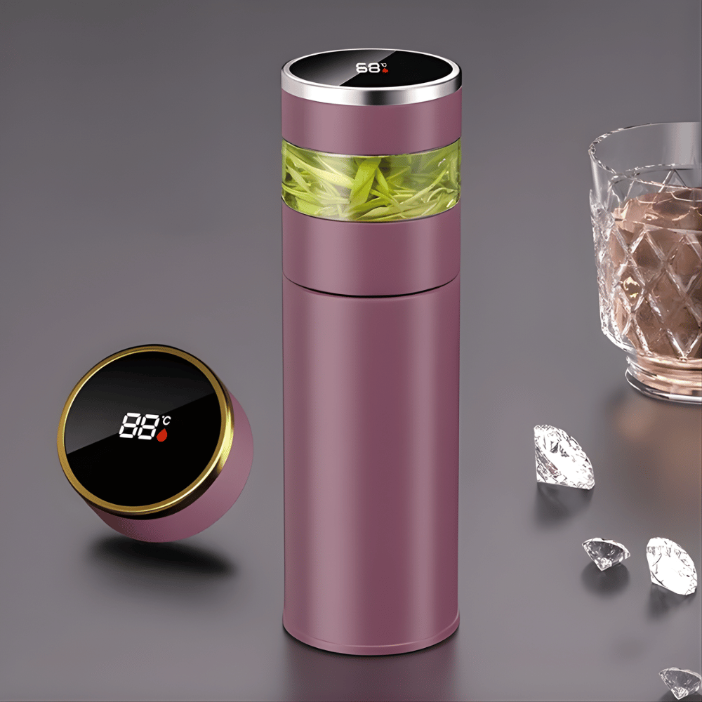 Dubbelwandige RVS theethermosfles 450 ml met temperatuurdisplay