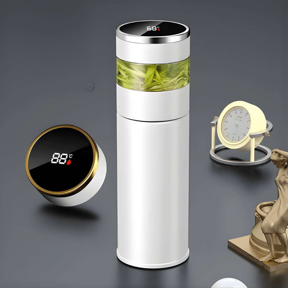 Dubbelwandige RVS theethermosfles 450 ml met temperatuurdisplay