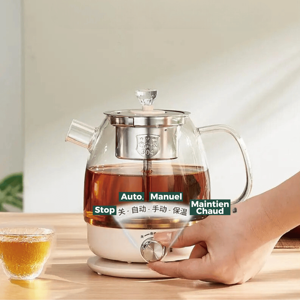 Elektrische glazen theepot 1 liter met RVS infuser