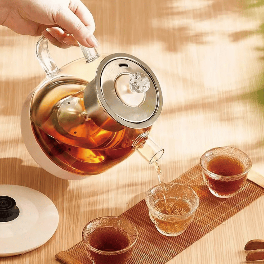 Elektrische glazen theepot 1 liter met RVS infuser